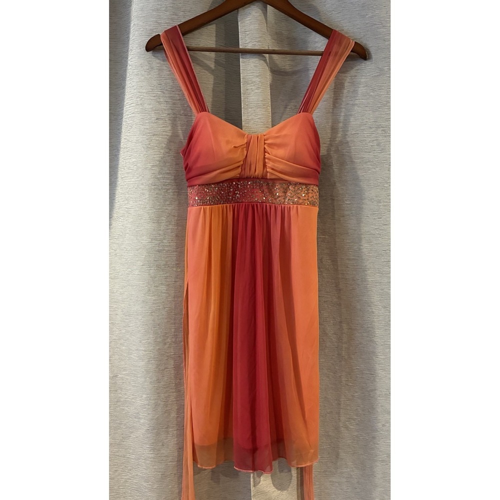 Y2K La Belle Ladies Prom Dress Size Medium Orange & Red Tones‎ Beaded Bodycon